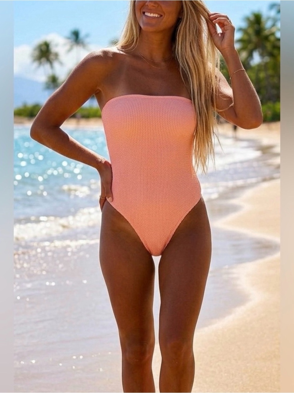 Billabong Peach Summer Hi Tully Strapless One-Piece Swimsuit